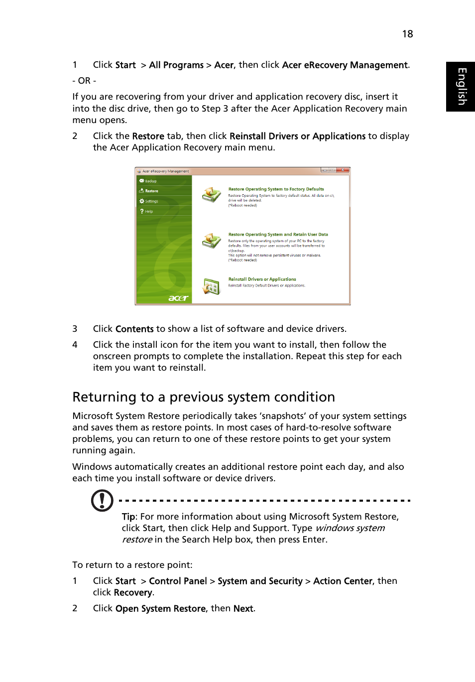 Returning to a previous system condition | Acer Aspire 5733Z User Manual | Page 36 / 2348