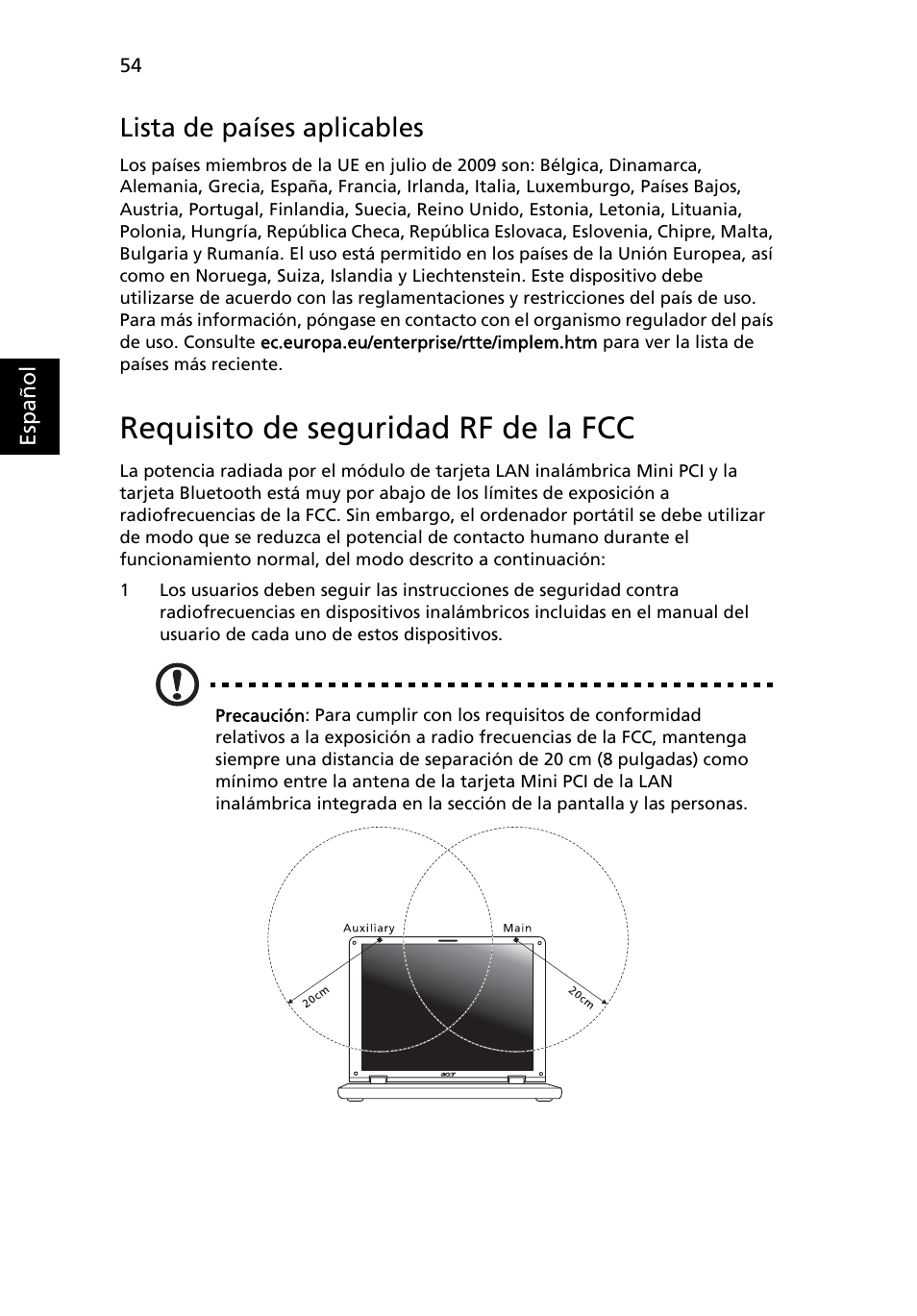 Requisito de seguridad rf de la fcc, Lista de países aplicables | Acer Aspire 5733Z User Manual | Page 388 / 2348