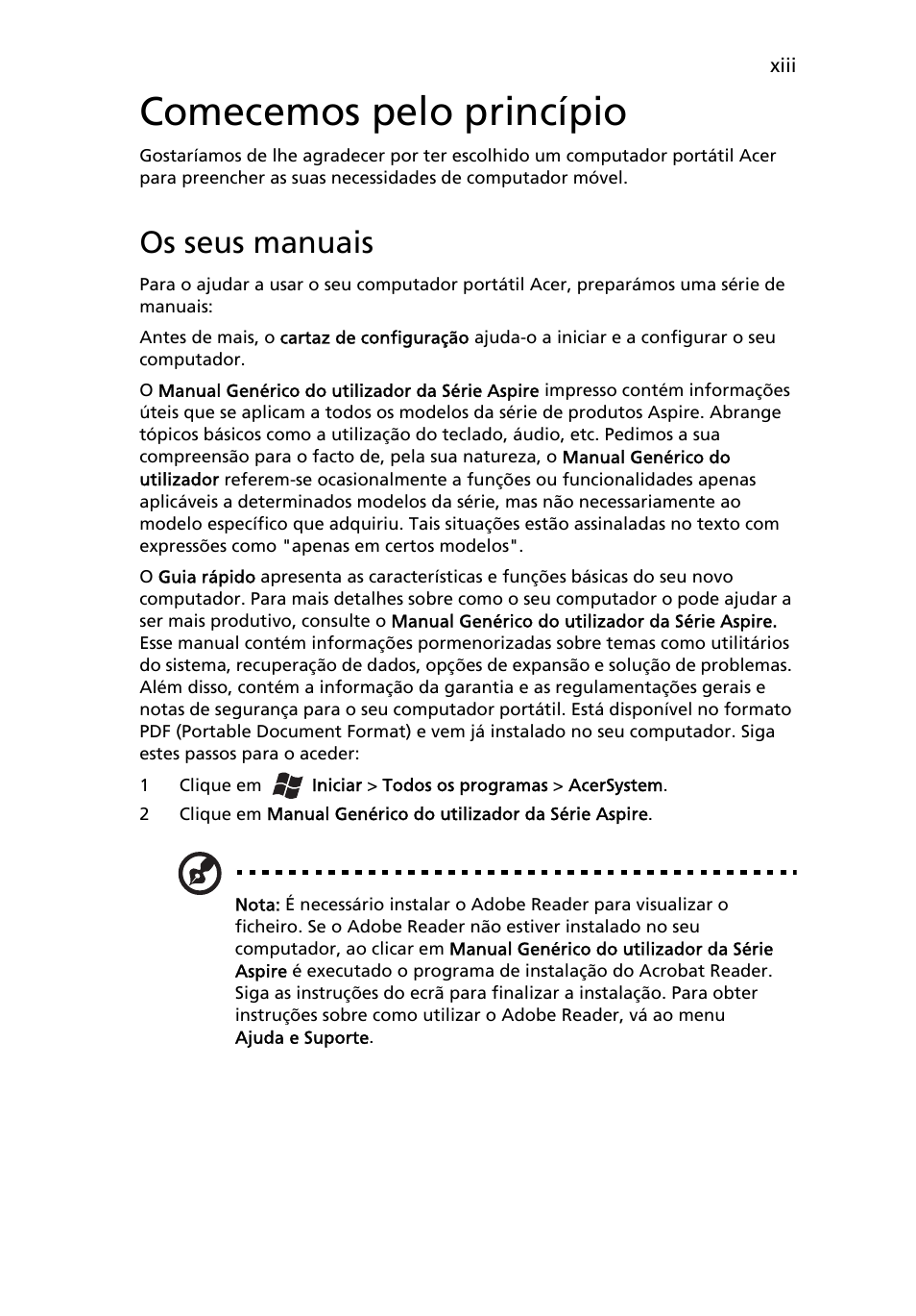 Comecemos pelo princípio, Os seus manuais | Acer Aspire 5733Z User Manual | Page 403 / 2348