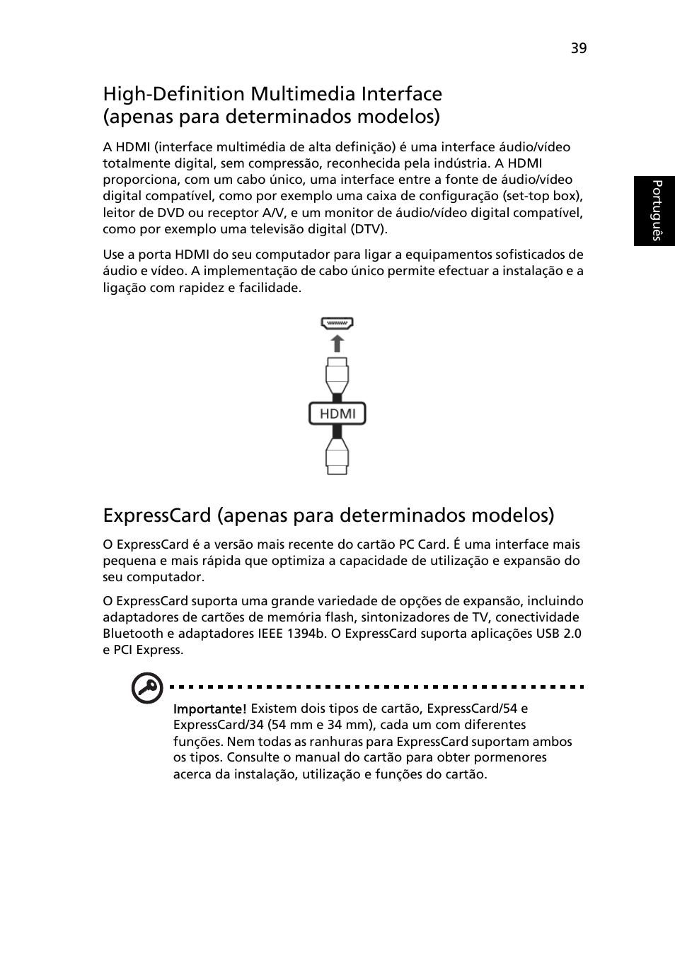 Expresscard (apenas para determinados modelos) | Acer Aspire 5733Z User Manual | Page 449 / 2348