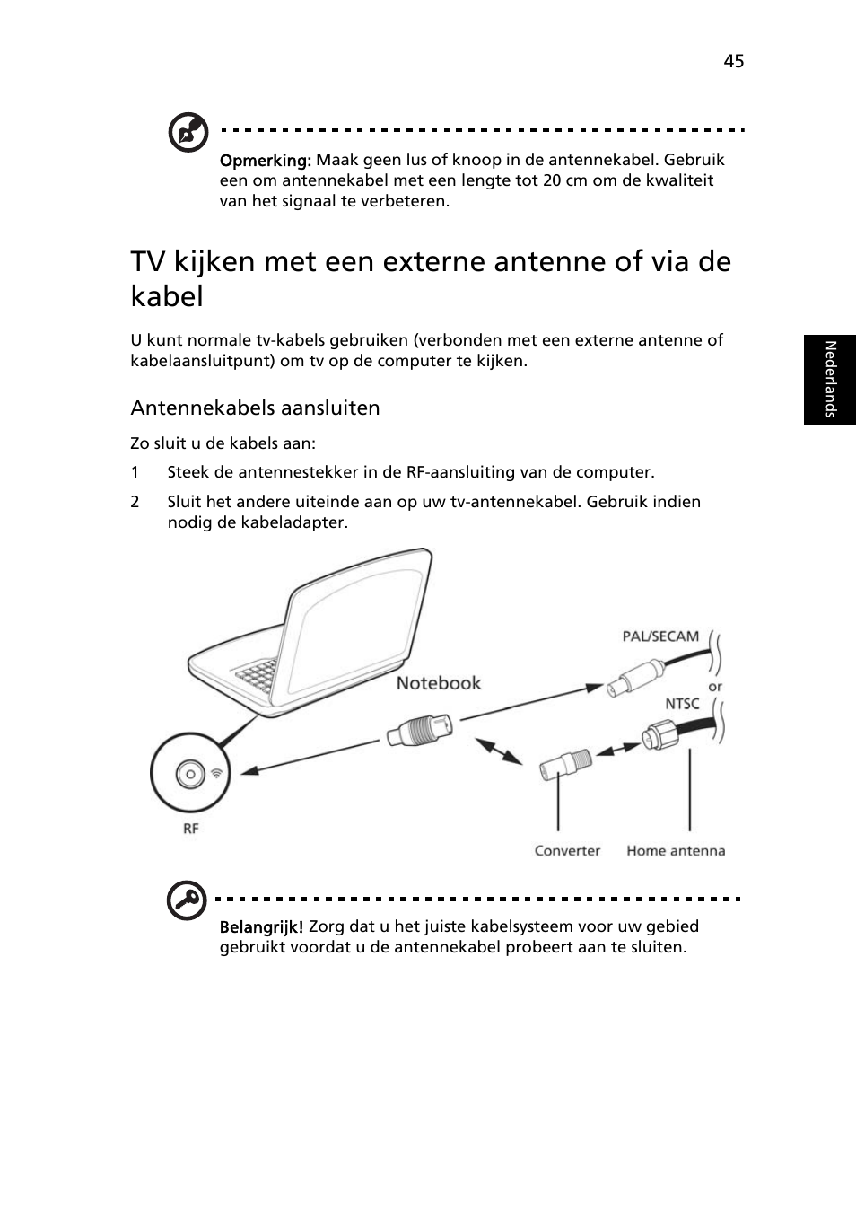 Tv kijken met een externe antenne of via de kabel | Acer Aspire 5733Z User Manual | Page 531 / 2348