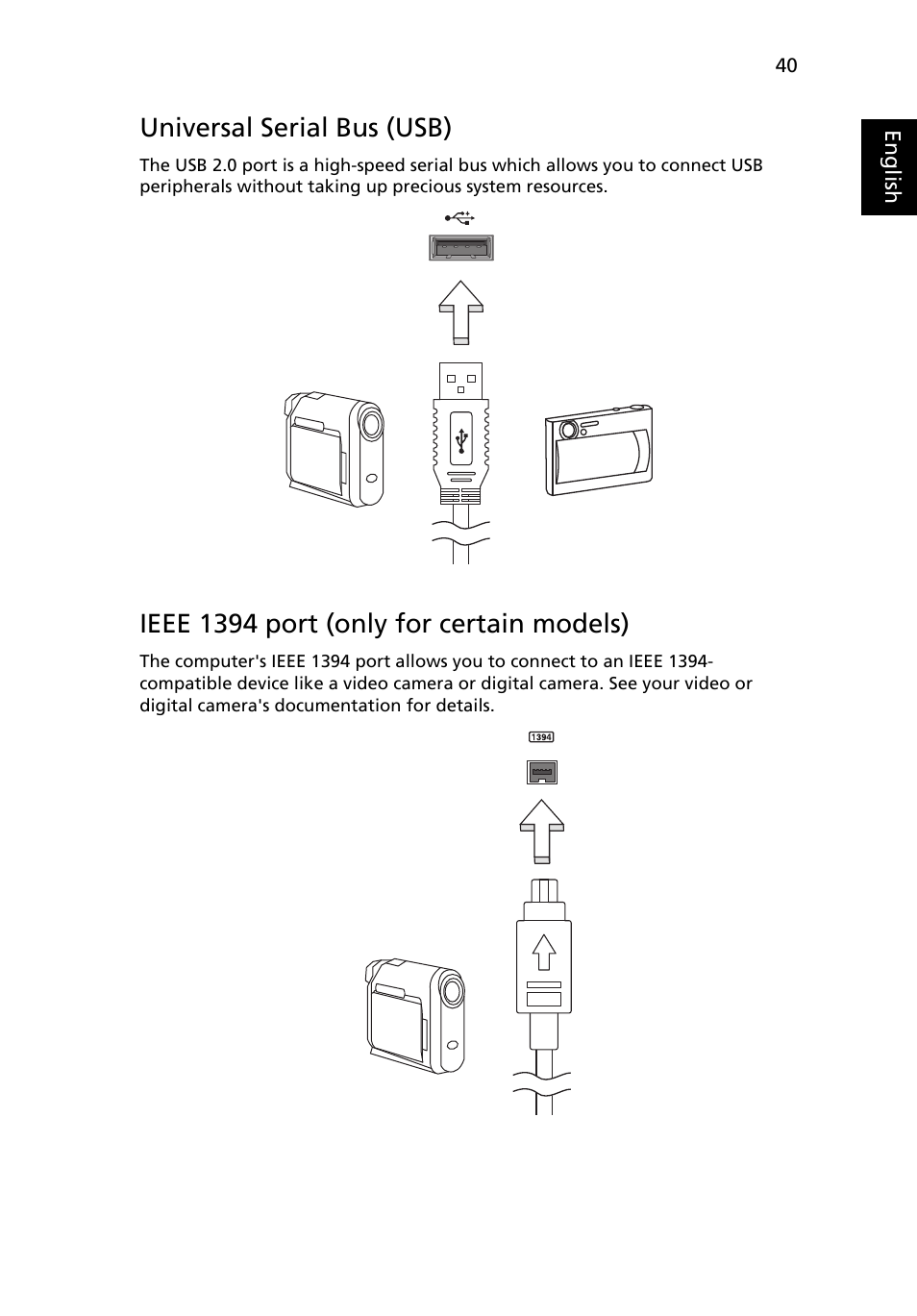 Universal serial bus (usb), Ieee 1394 port (only for certain models) | Acer Aspire 5733Z User Manual | Page 58 / 2348