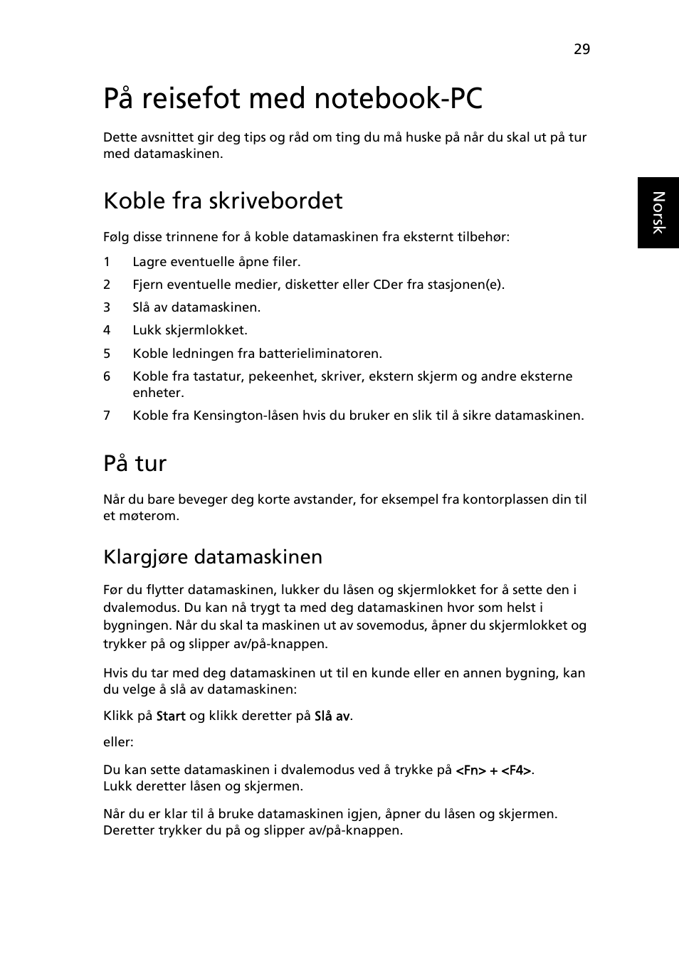 På reisefot med notebook-pc, Koble fra skrivebordet, På tur | Klargjøre datamaskinen | Acer Aspire 5733Z User Manual | Page 591 / 2348