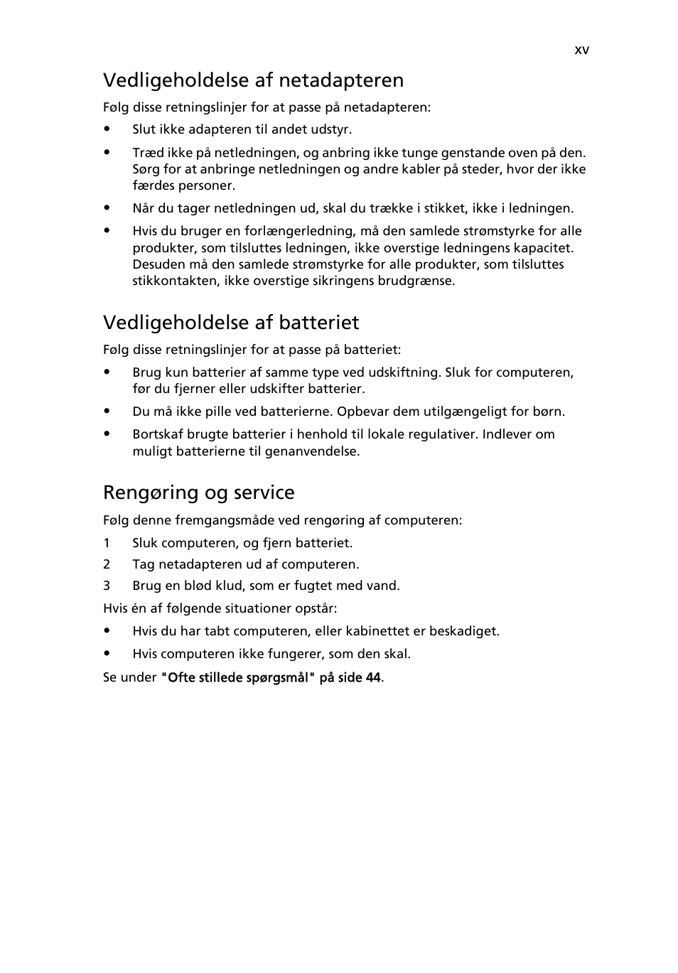 Vedligeholdelse af netadapteren, Vedligeholdelse af batteriet, Rengøring og service | Acer Aspire 5733Z User Manual | Page 629 / 2348
