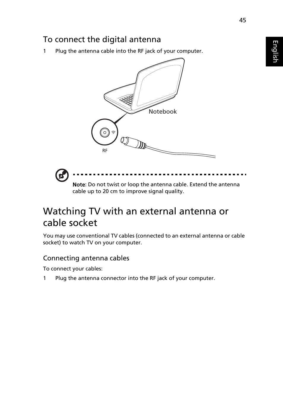 To connect the digital antenna | Acer Aspire 5733Z User Manual | Page 63 / 2348