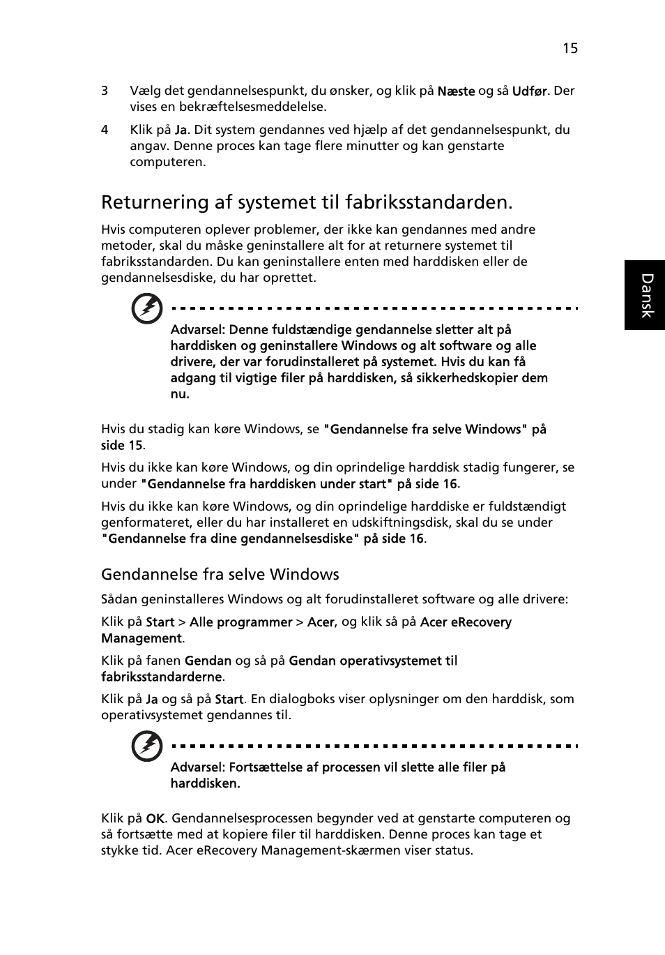 Returnering af systemet til fabriksstandarden | Acer Aspire 5733Z User Manual | Page 649 / 2348