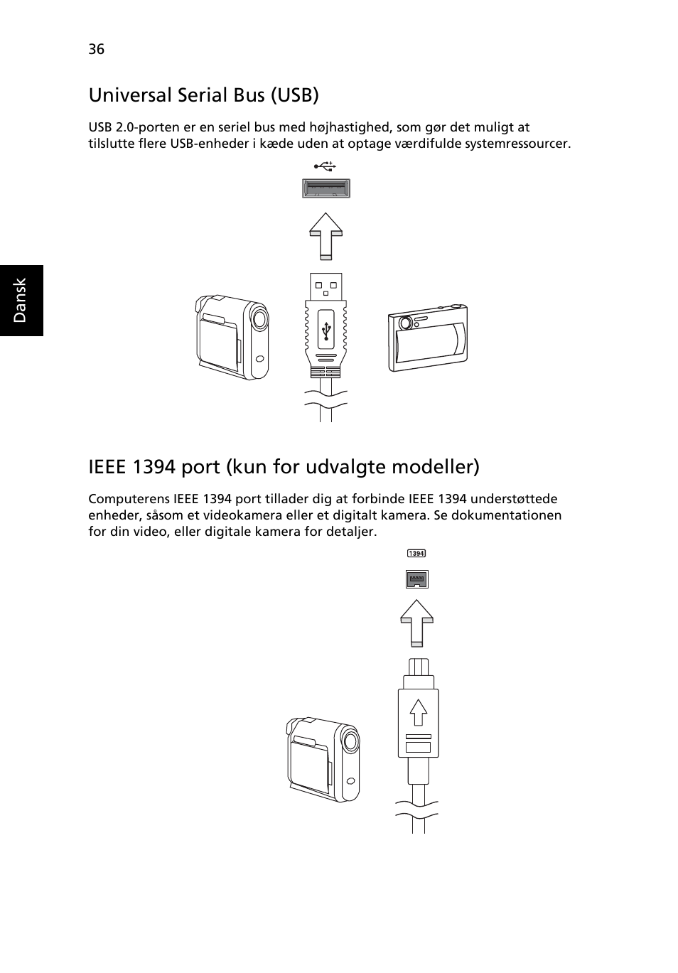 Universal serial bus (usb), Ieee 1394 port (kun for udvalgte modeller) | Acer Aspire 5733Z User Manual | Page 670 / 2348