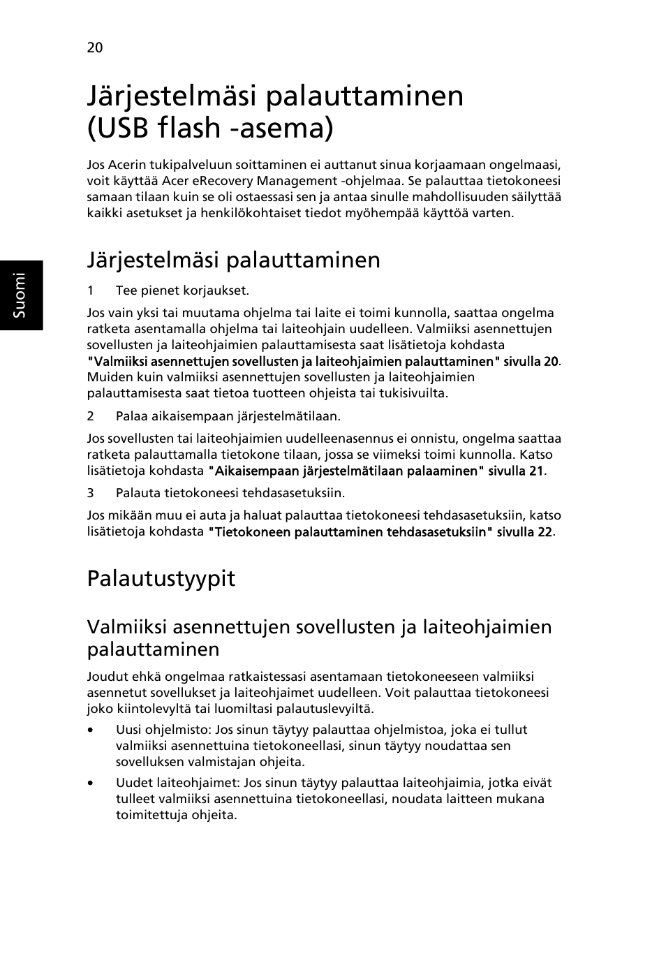 Järjestelmäsi palauttaminen (usb flash -asema), Järjestelmäsi palauttaminen, Palautustyypit | Acer Aspire 5733Z User Manual | Page 802 / 2348