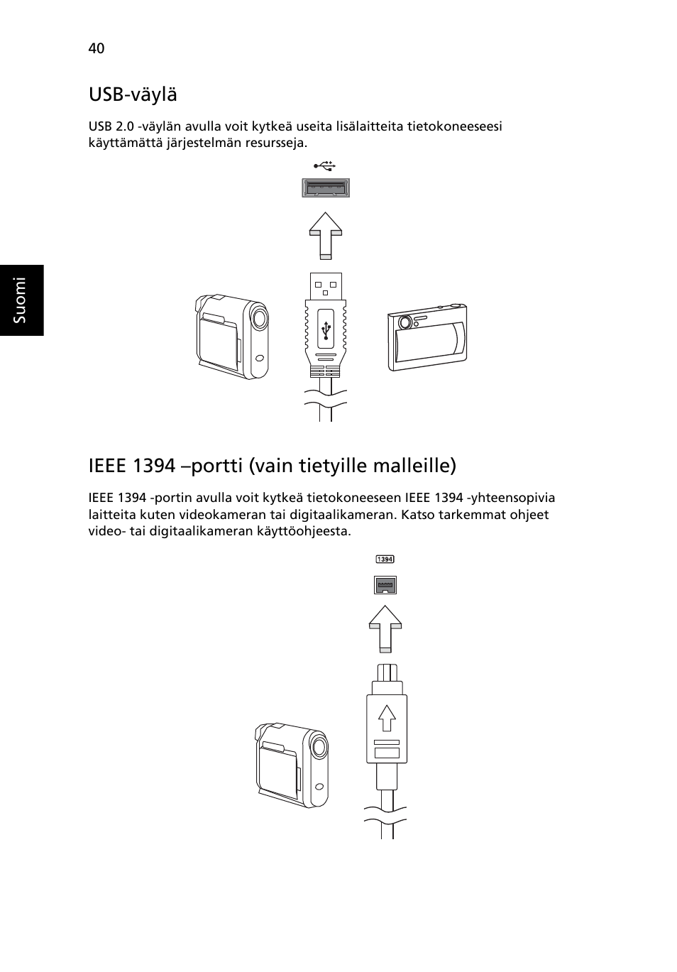 Usb-väylä, Ieee 1394 –portti (vain tietyille malleille) | Acer Aspire 5733Z User Manual | Page 822 / 2348
