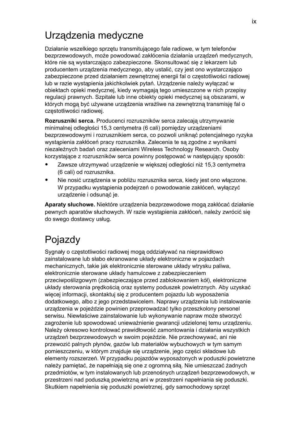 Urządzenia medyczne, Pojazdy | Acer Aspire 5733Z User Manual | Page 925 / 2348