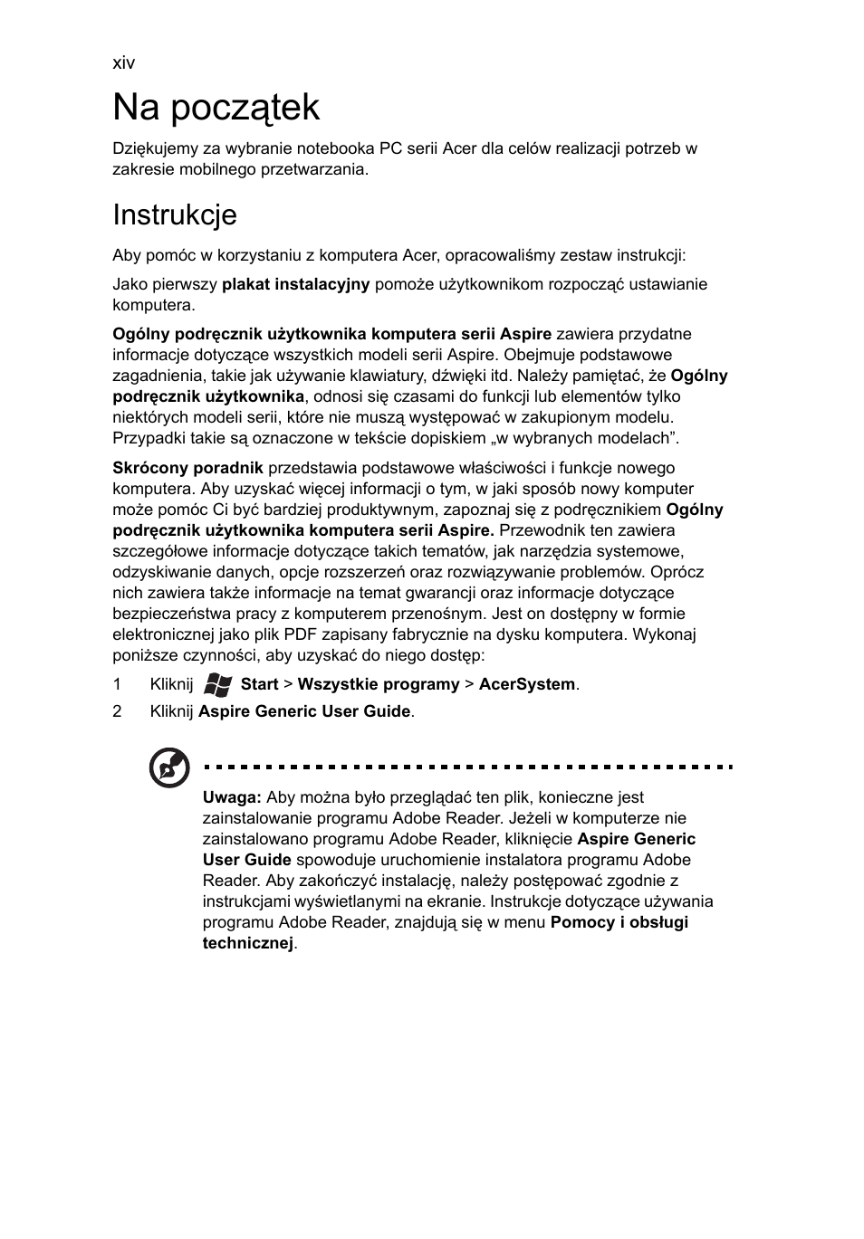 Na początek, Instrukcje | Acer Aspire 5733Z User Manual | Page 930 / 2348