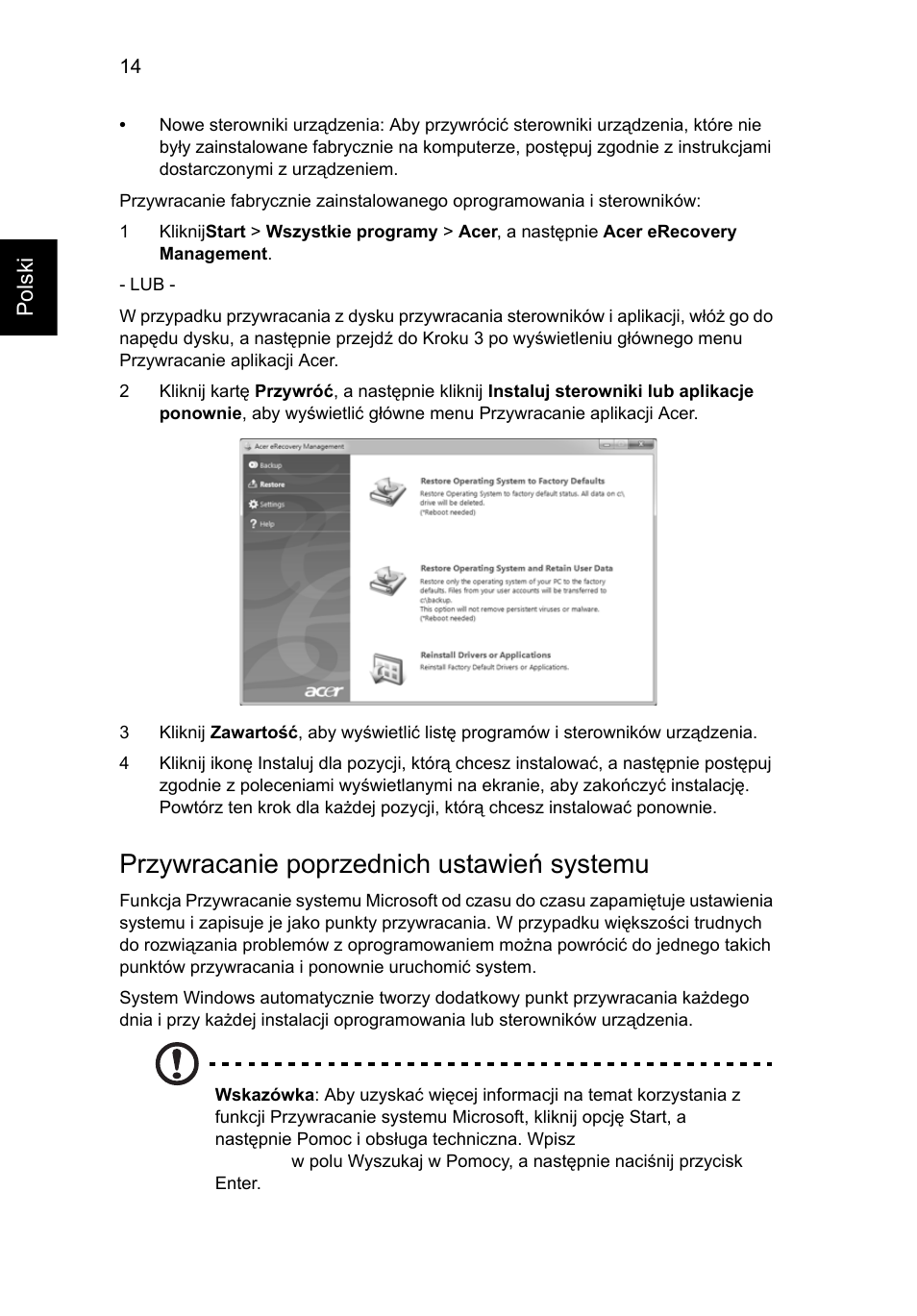 Przywracanie poprzednich ustawień systemu | Acer Aspire 5733Z User Manual | Page 950 / 2348