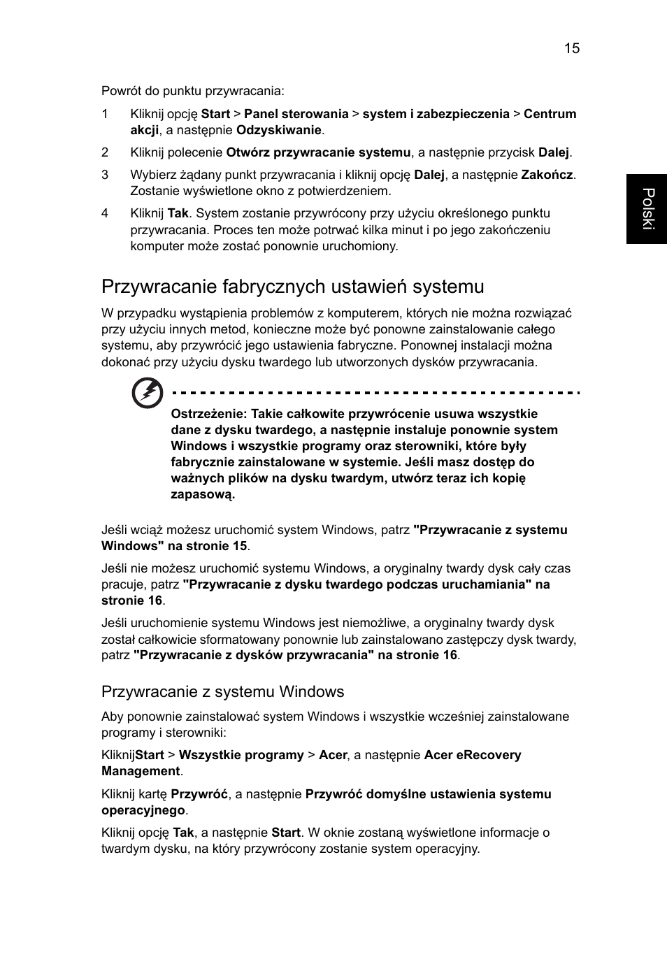 Przywracanie fabrycznych ustawień systemu | Acer Aspire 5733Z User Manual | Page 951 / 2348