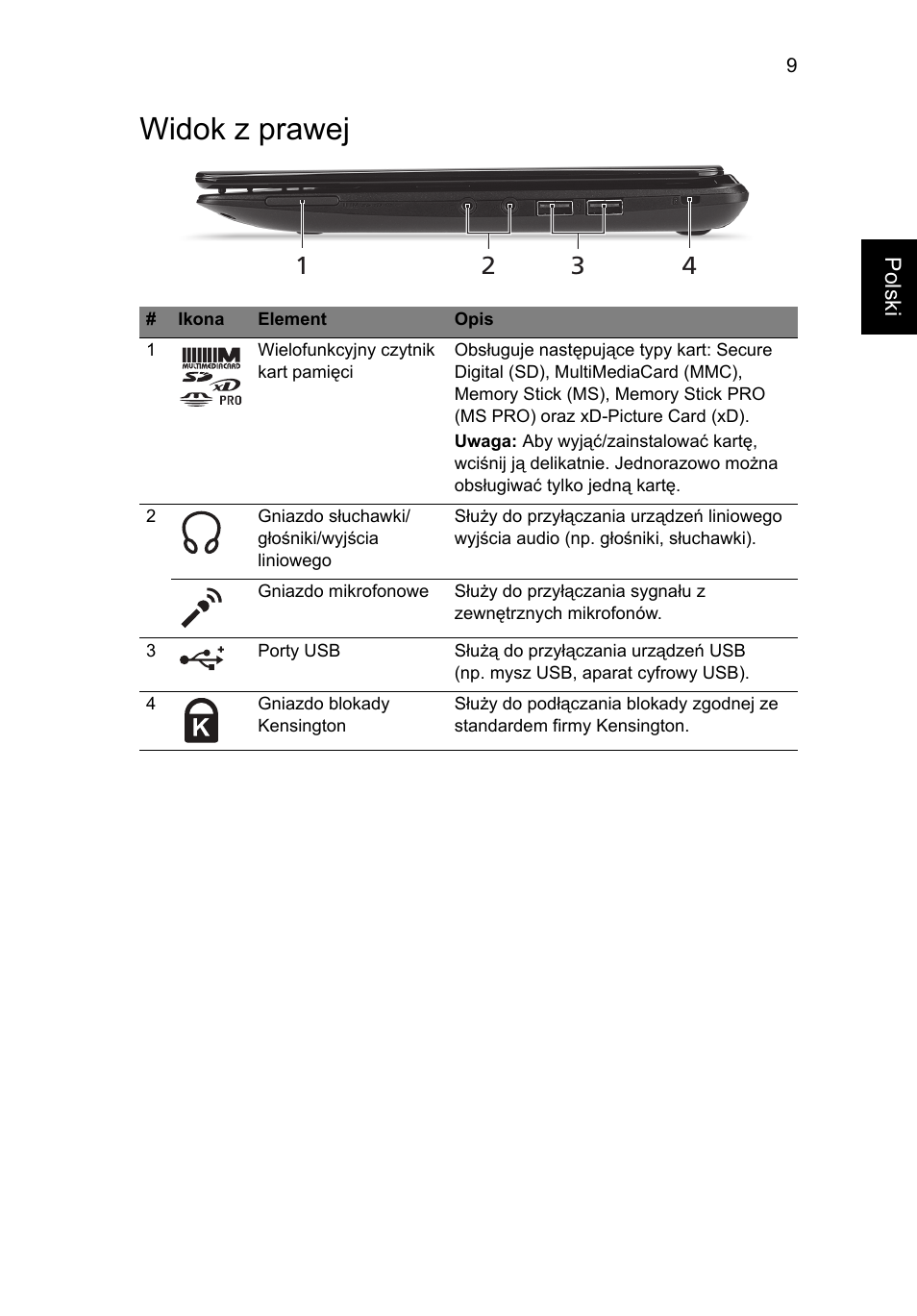 Widok z prawej | Acer AO722 User Manual | Page 131 / 294