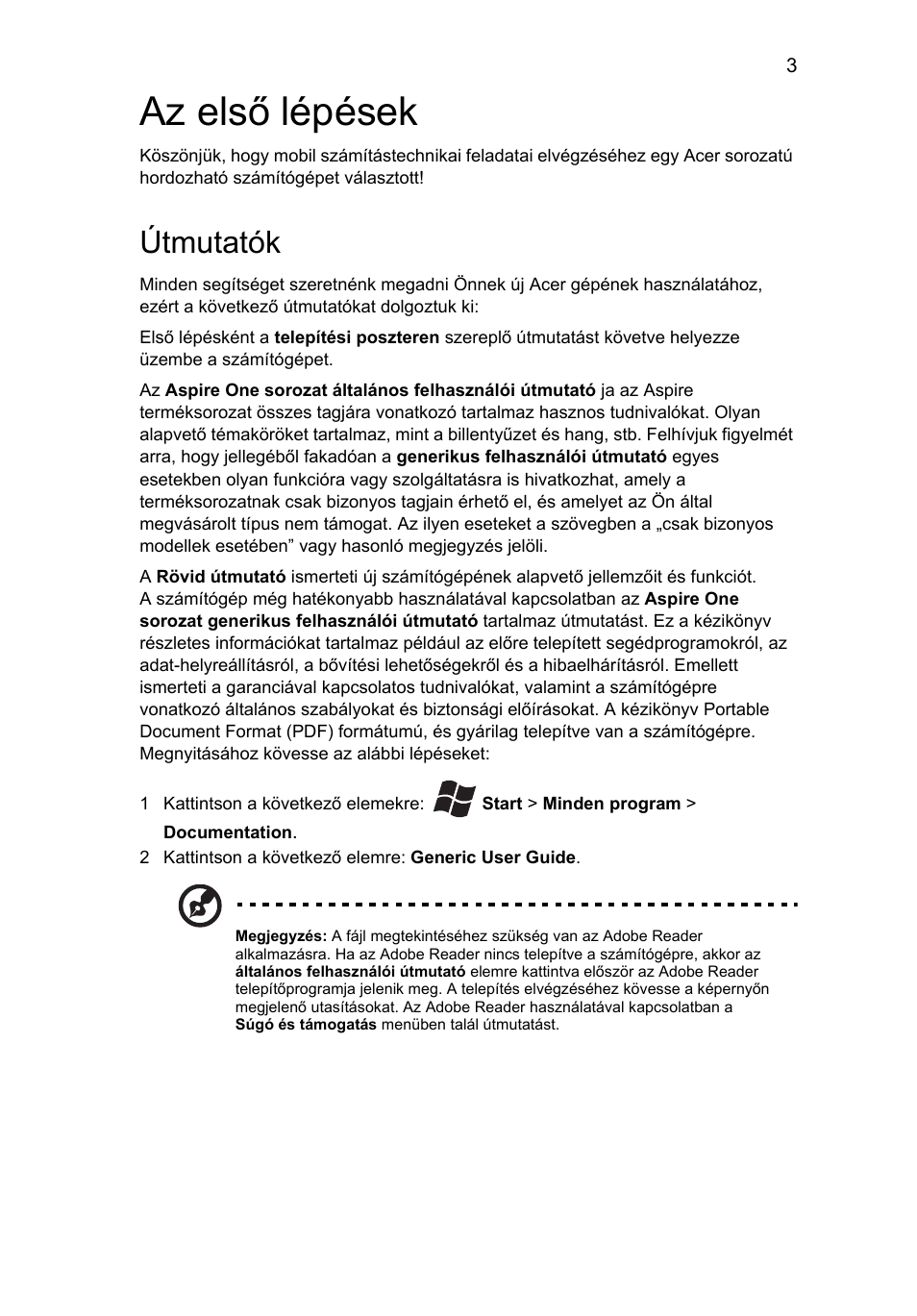 Az első lépések, Útmutatók | Acer AO722 User Manual | Page 135 / 294