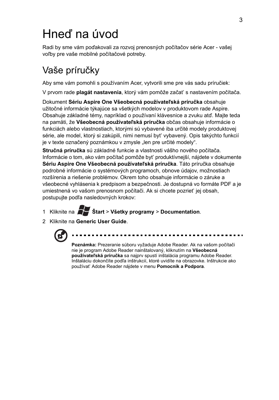 Hneď na úvod, Vaše príručky | Acer AO722 User Manual | Page 155 / 294