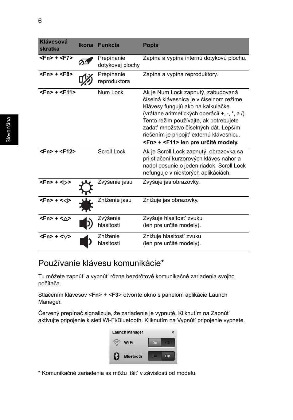 Používanie klávesu komunikácie | Acer AO722 User Manual | Page 158 / 294