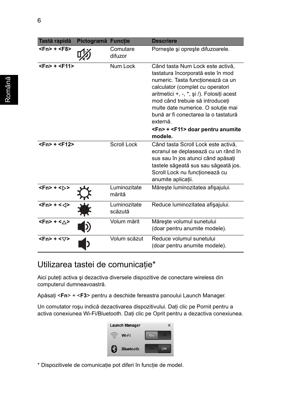 Utilizarea tastei de comunicaţie | Acer AO722 User Manual | Page 188 / 294