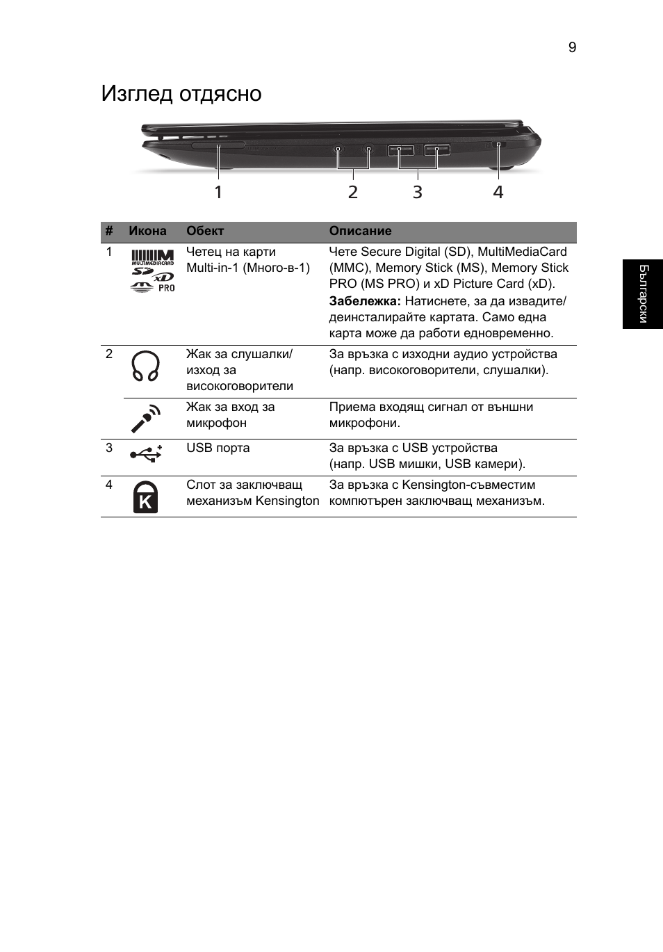 Изглед отдясно | Acer AO722 User Manual | Page 201 / 294