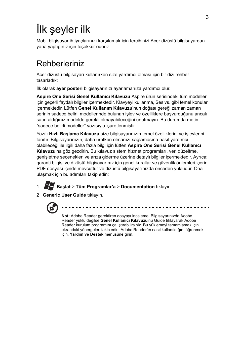 Ilk şeyler ilk, Rehberleriniz | Acer AO722 User Manual | Page 227 / 294