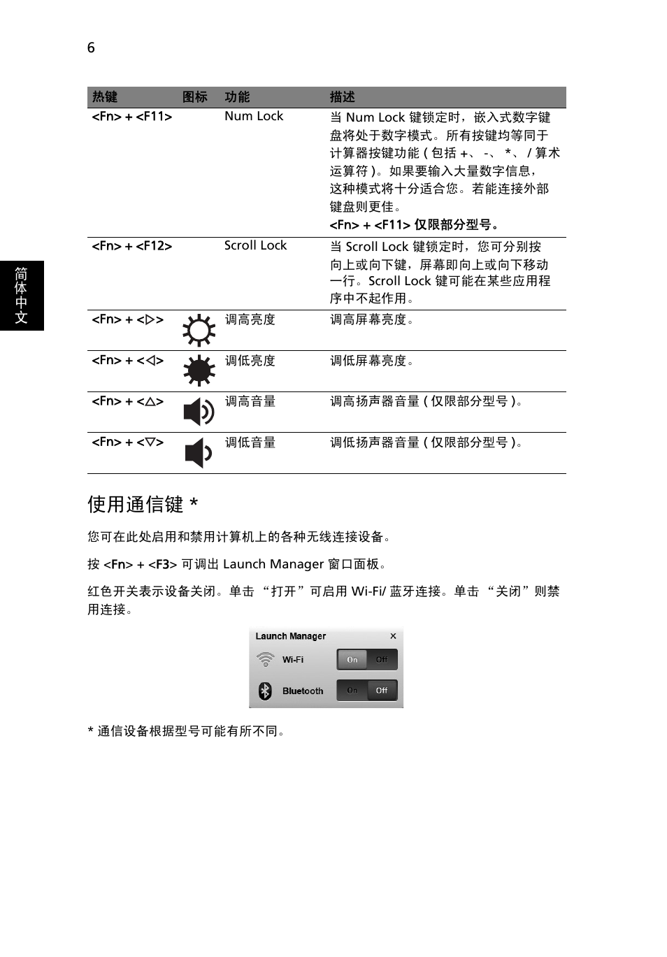 使用通信键 | Acer AO722 User Manual | Page 270 / 294