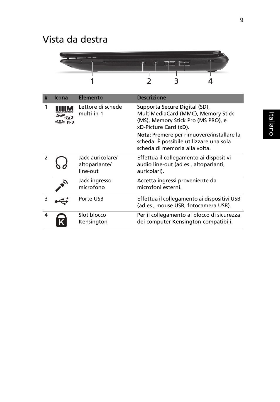 Vista da destra | Acer AO722 User Manual | Page 41 / 294