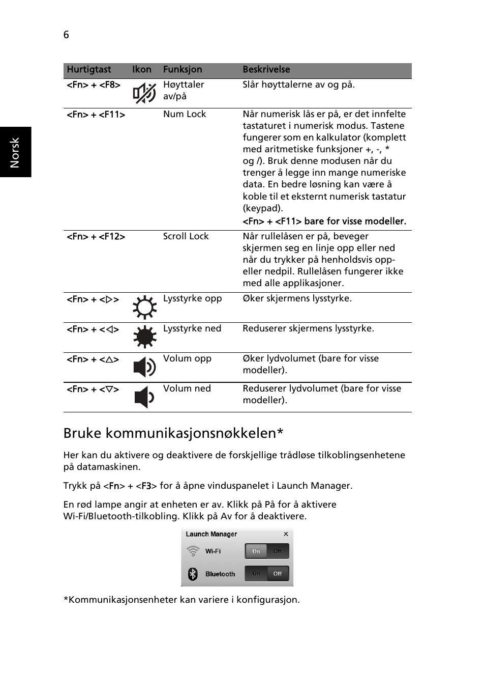 Bruke kommunikasjonsnøkkelen, Norsk | Acer AO722 User Manual | Page 78 / 294