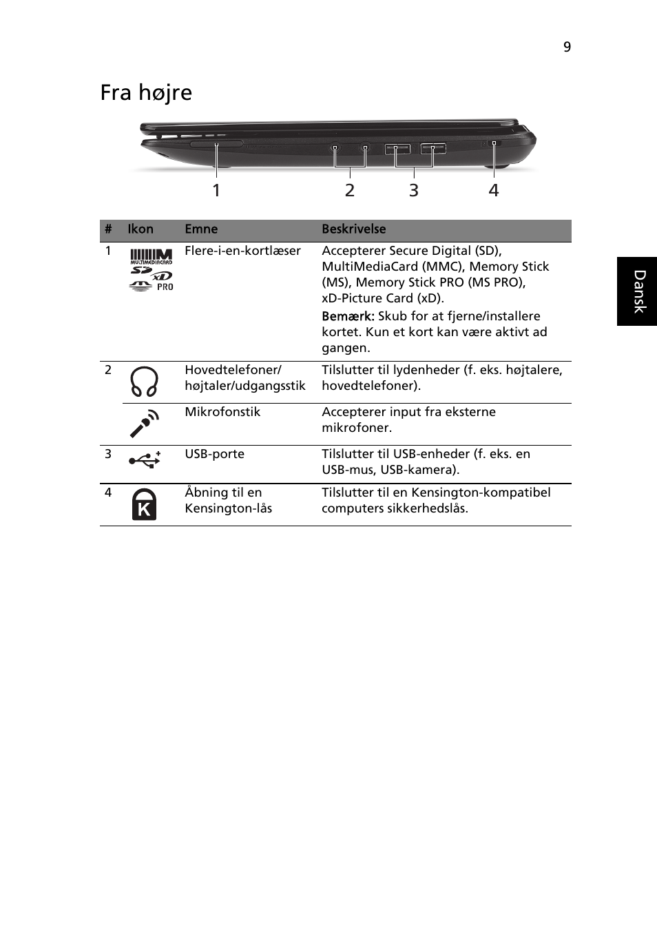 Fra højre | Acer AO722 User Manual | Page 91 / 294