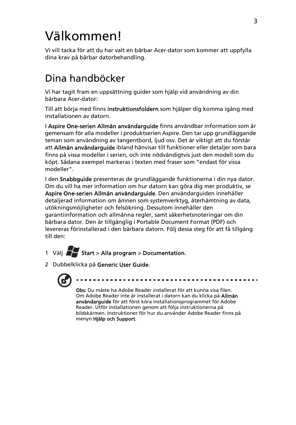 Välkommen, Dina handböcker | Acer AO722 User Manual | Page 95 / 294