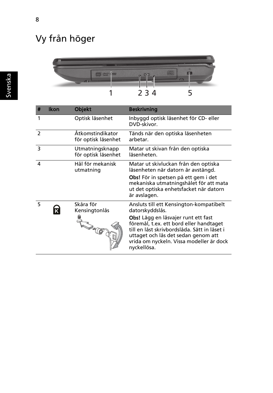 Vy från höger | Acer Aspire 5734Z User Manual | Page 102 / 314