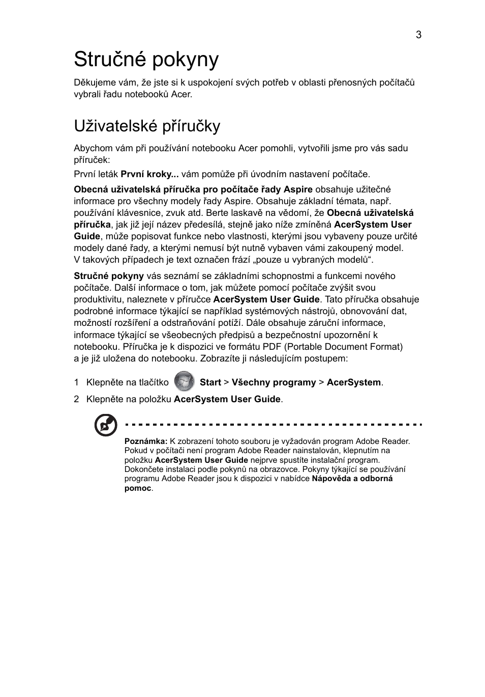Stručné pokyny, Uživatelské příručky | Acer Aspire 5734Z User Manual | Page 147 / 314