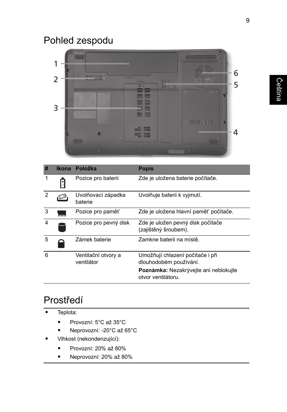 Pohled zespodu, Prostředí, Pohled zespodu prostředí | Acer Aspire 5734Z User Manual | Page 153 / 314
