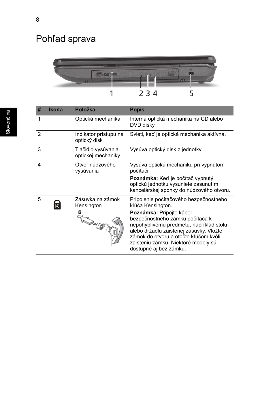 Pohľad sprava | Acer Aspire 5734Z User Manual | Page 162 / 314