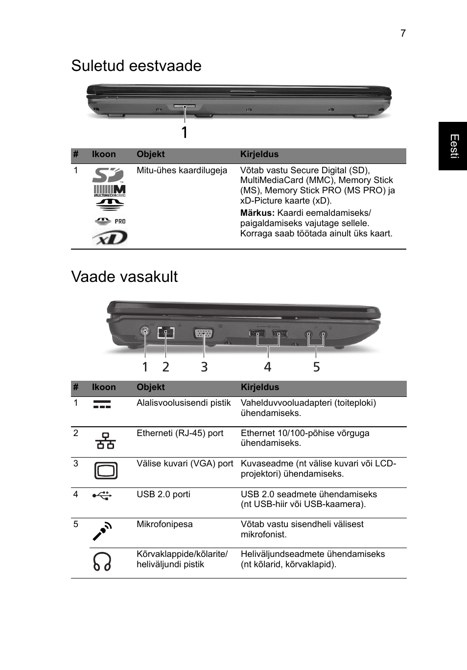 Suletud eestvaade, Vaade vasakult, Suletud eestvaade vaade vasakult | Acer Aspire 5734Z User Manual | Page 211 / 314