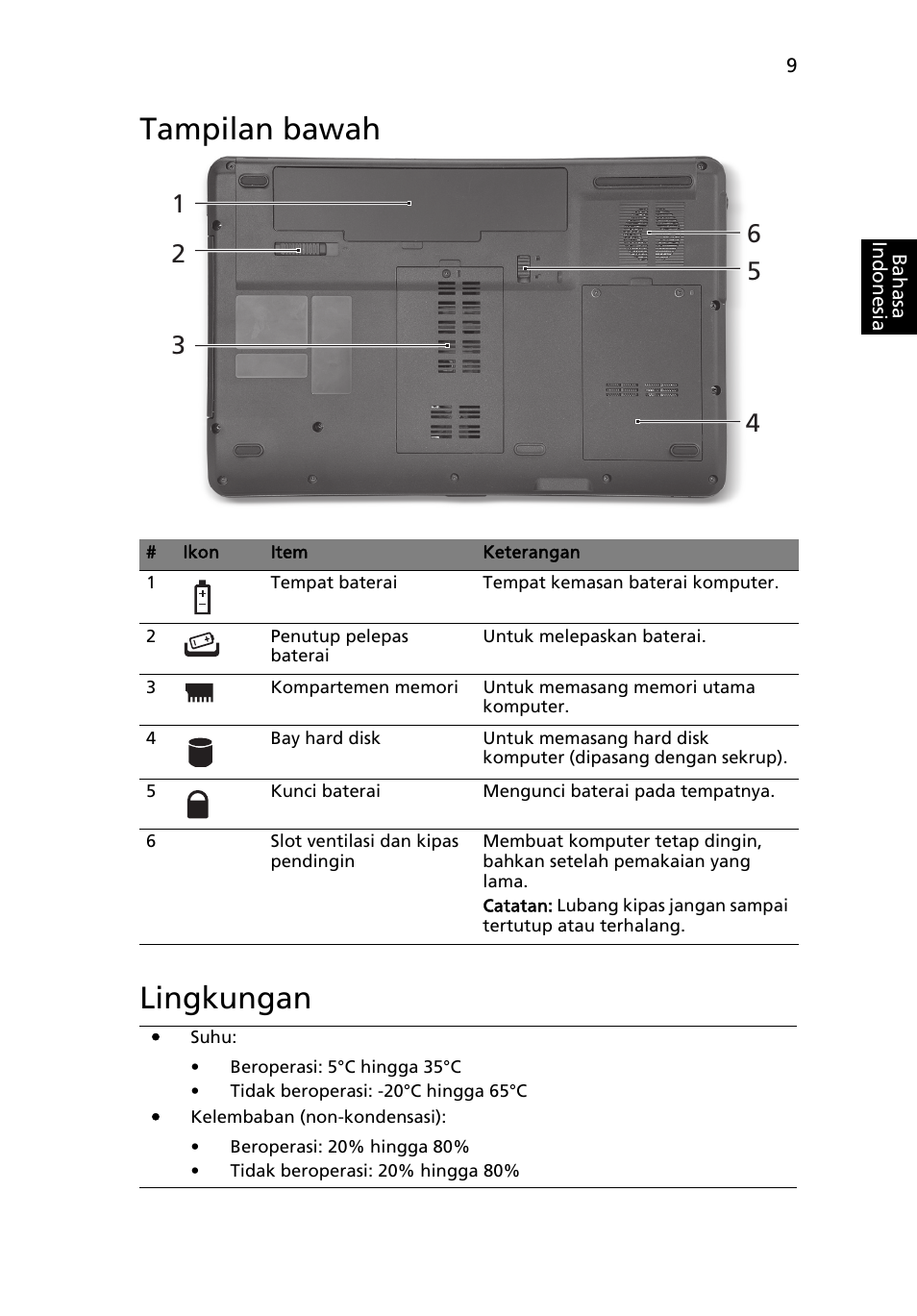 Tampilan bawah, Lingkungan, Tampilan bawah lingkungan | Acer Aspire 5734Z User Manual | Page 303 / 314