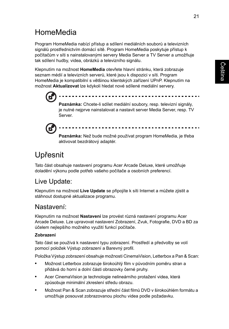 Homemedia, Upřesnit, Live update | Nastavení | Acer Aspire 5741ZG User Manual | Page 1115 / 2345