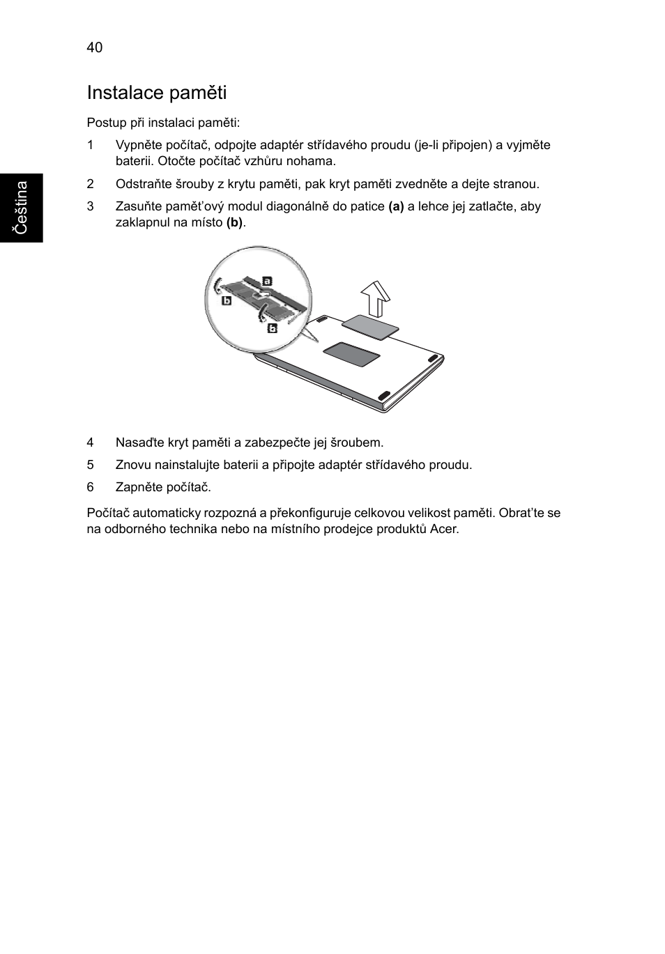 Instalace paměti | Acer Aspire 5741ZG User Manual | Page 1134 / 2345