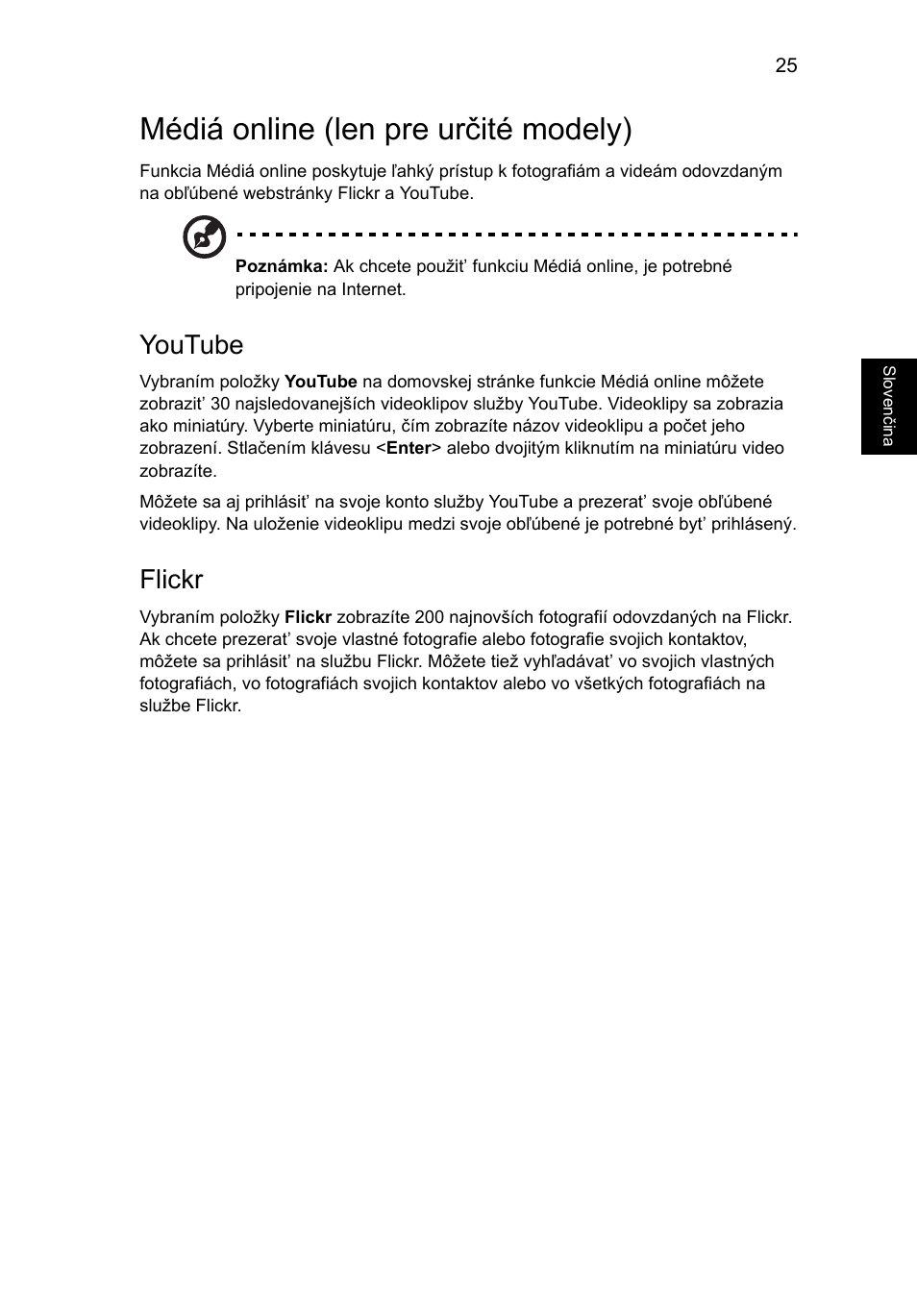 Médiá online (len pre určité modely), Youtube, Flickr | Acer Aspire 5741ZG User Manual | Page 1193 / 2345