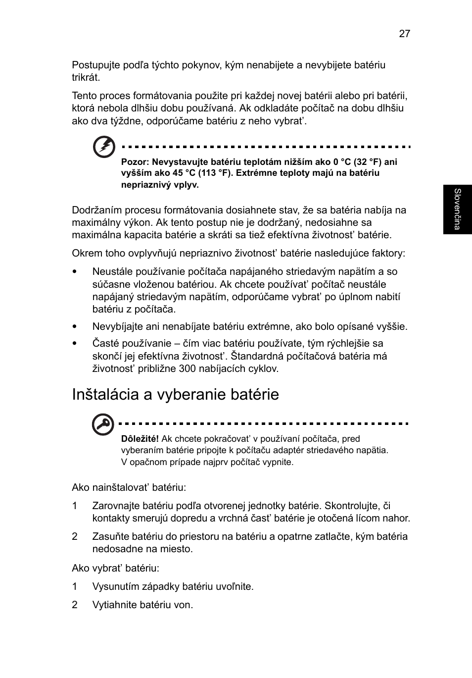 Inštalácia a vyberanie batérie | Acer Aspire 5741ZG User Manual | Page 1195 / 2345