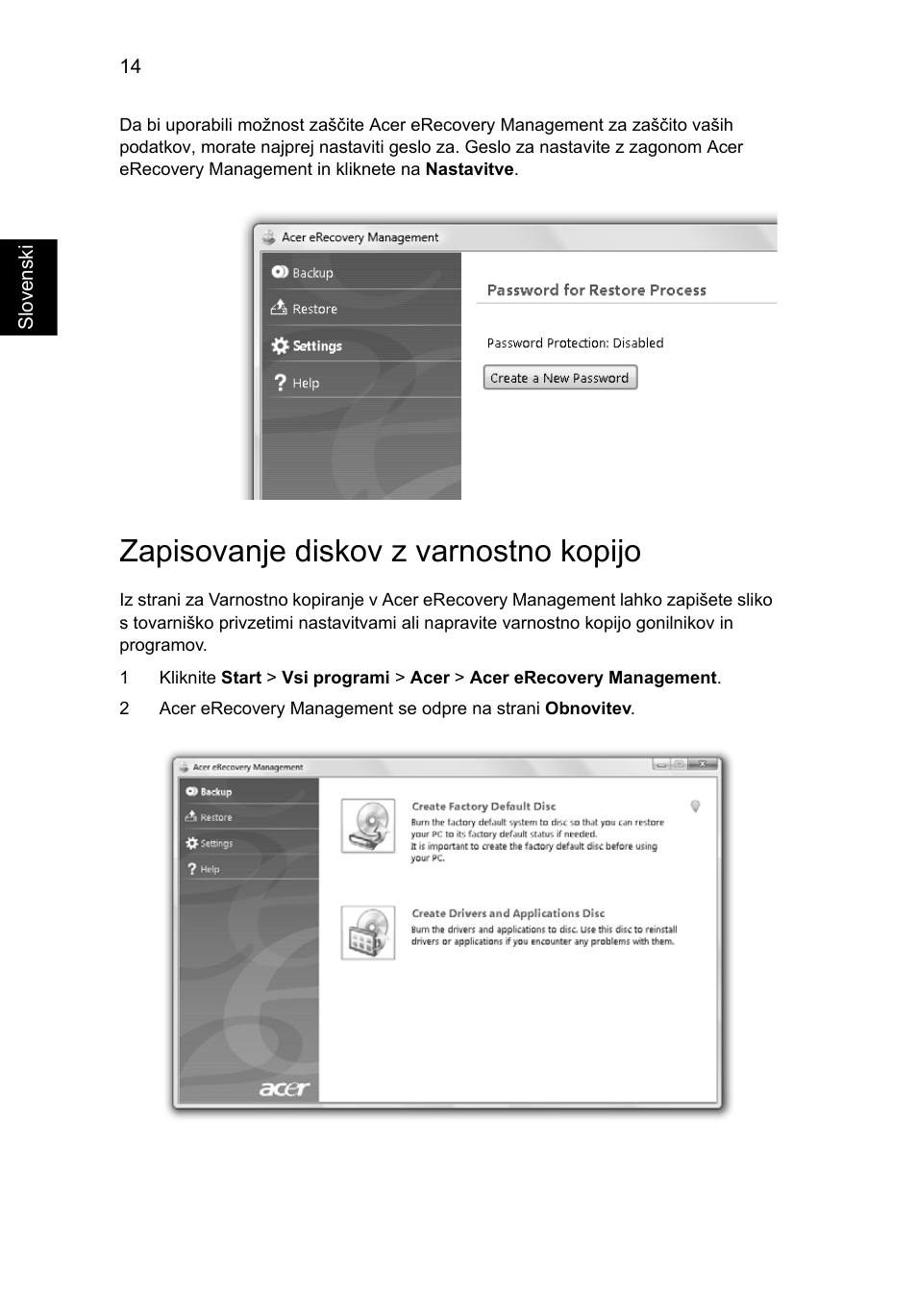 Zapisovanje diskov z varnostno kopijo | Acer Aspire 5741ZG User Manual | Page 1256 / 2345