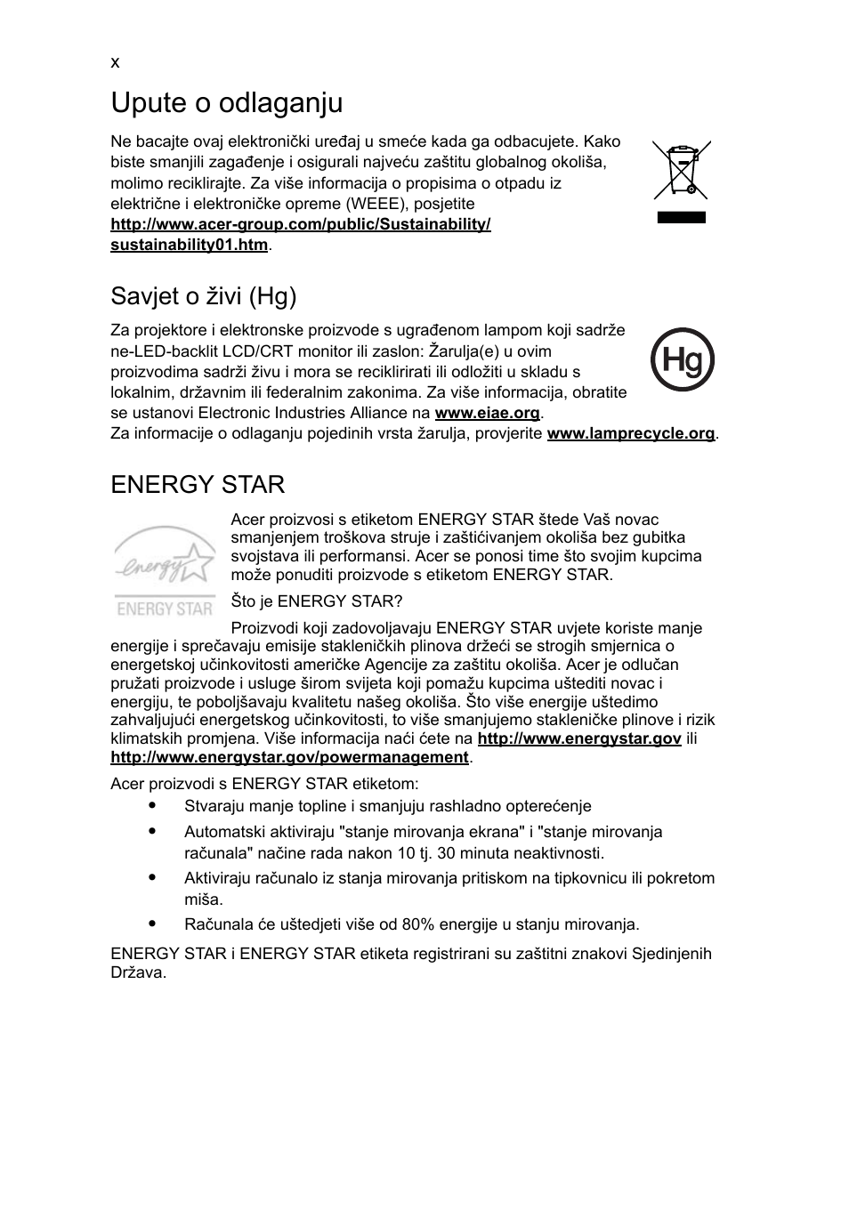 Upute o odlaganju, Savjet o živi (hg), Energy star | Acer Aspire 5741ZG User Manual | Page 1306 / 2345