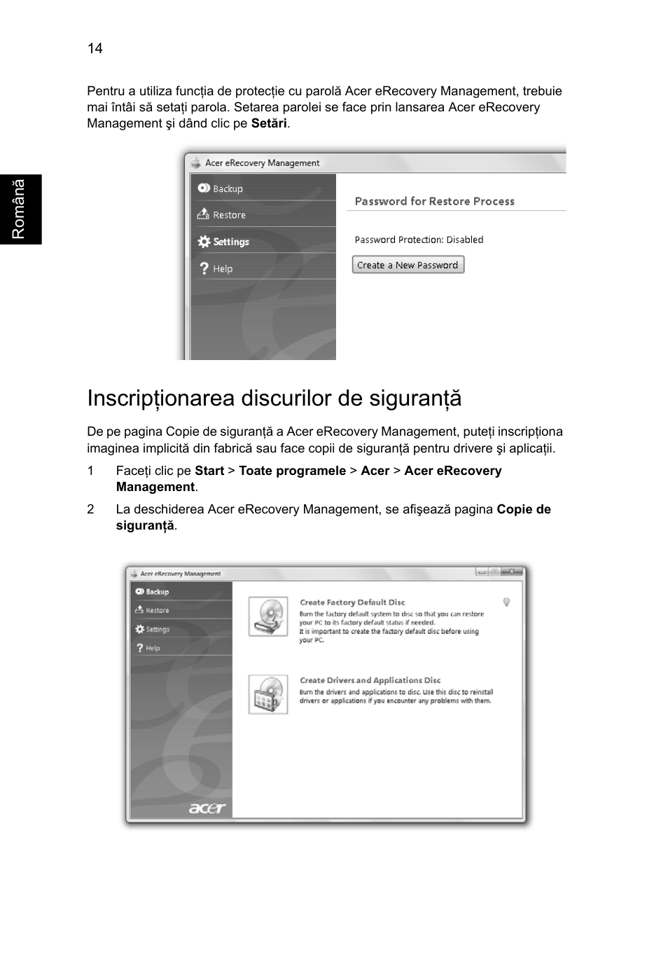 Inscripţionarea discurilor de siguranţă | Acer Aspire 5741ZG User Manual | Page 1406 / 2345