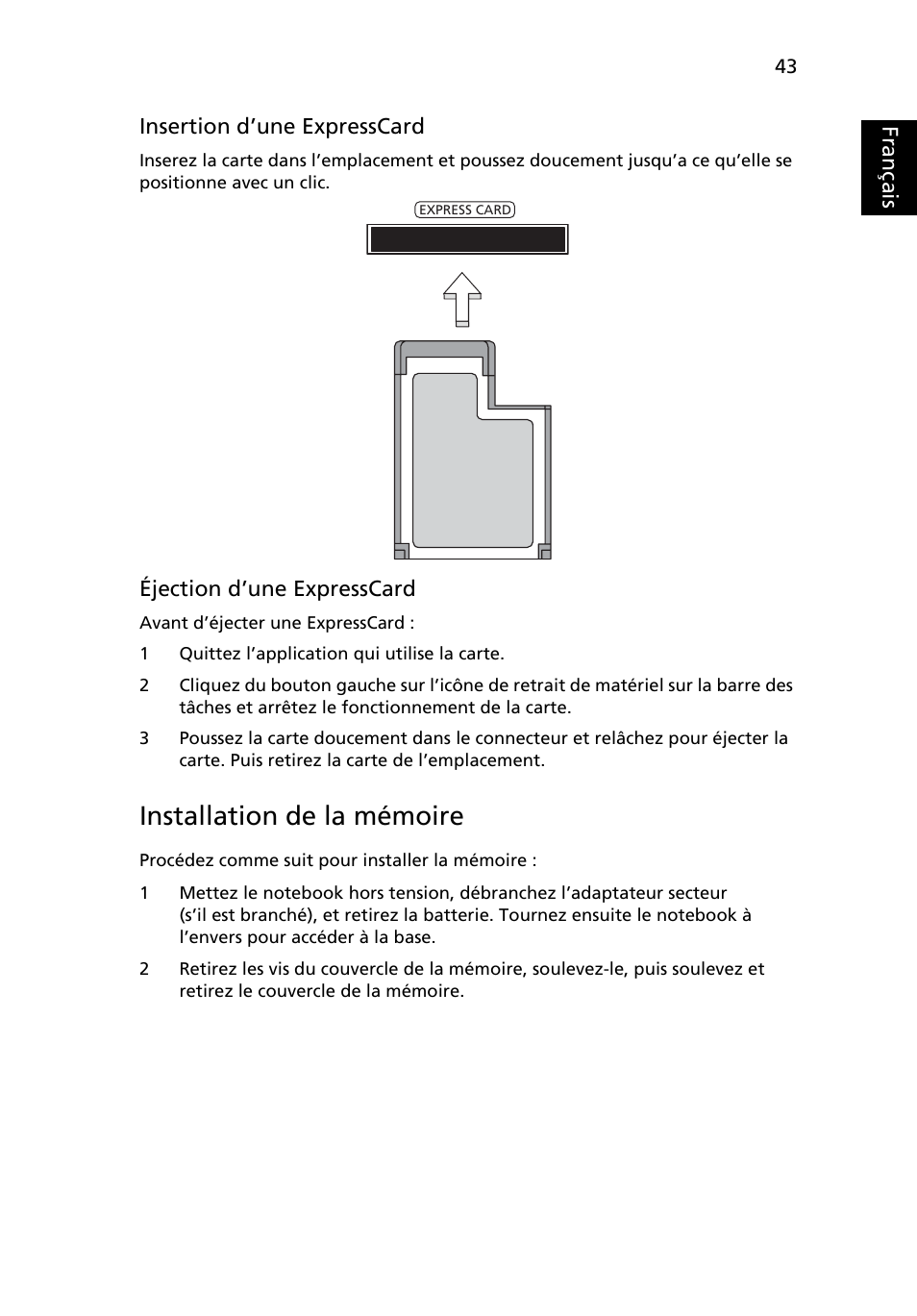 Installation de la mémoire, Français | Acer Aspire 5741ZG User Manual | Page 141 / 2345