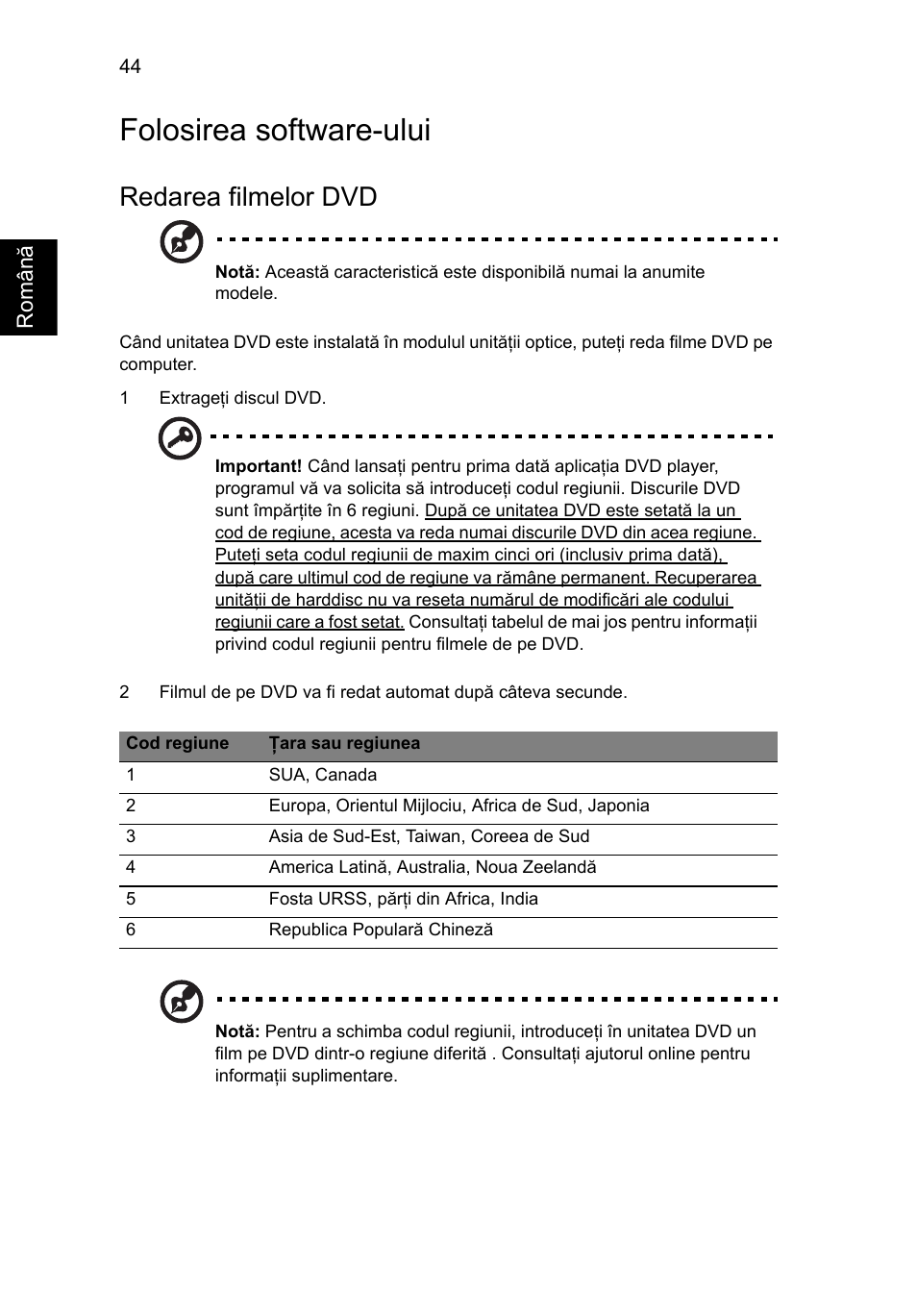 Folosirea software-ului, Redarea filmelor dvd | Acer Aspire 5741ZG User Manual | Page 1436 / 2345