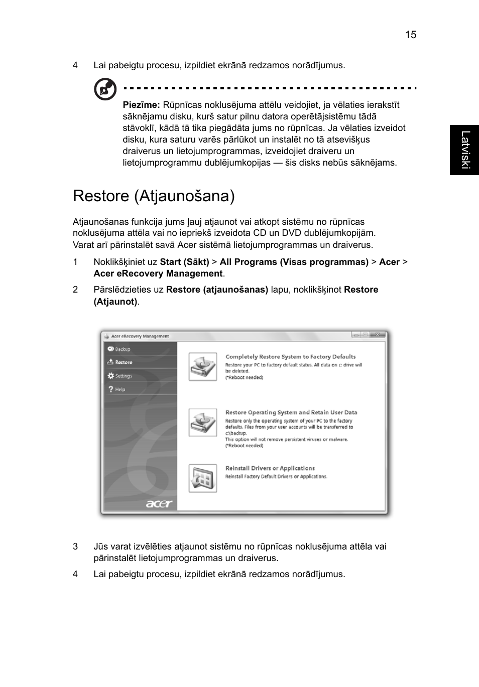 Restore (atjaunošana) | Acer Aspire 5741ZG User Manual | Page 1635 / 2345