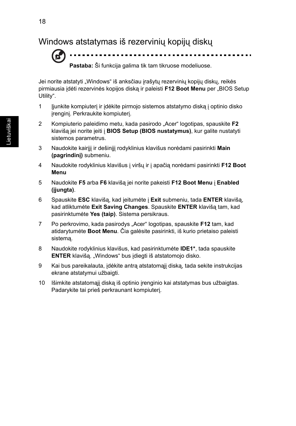 Windows atstatymas iš rezervinių kopijų diskų | Acer Aspire 5741ZG User Manual | Page 1712 / 2345