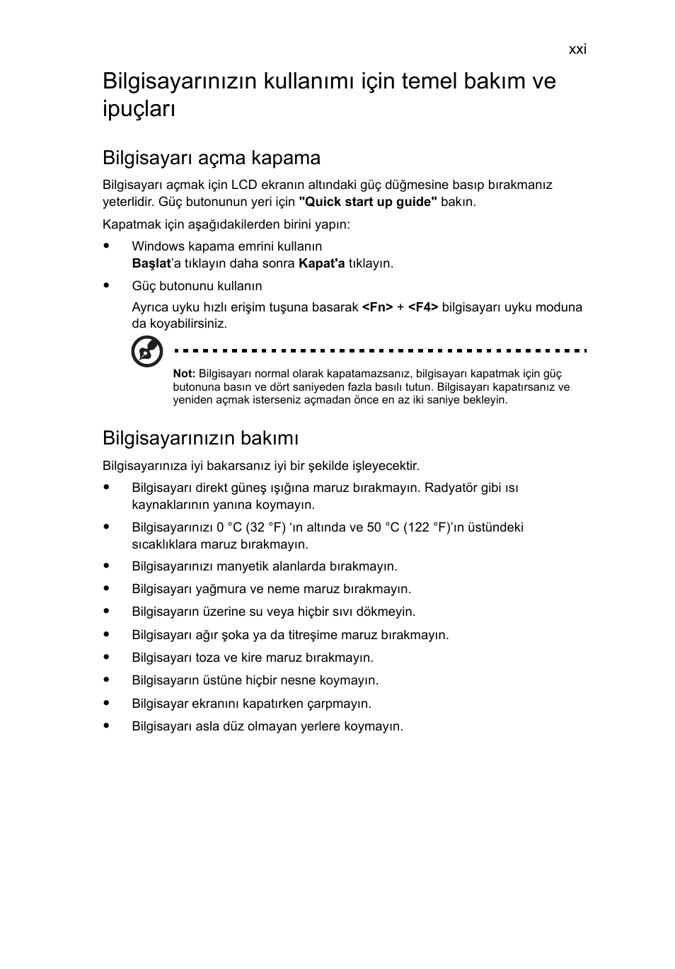 Bilgisayarı açma kapama, Bilgisayarınızın bakımı | Acer Aspire 5741ZG User Manual | Page 1849 / 2345