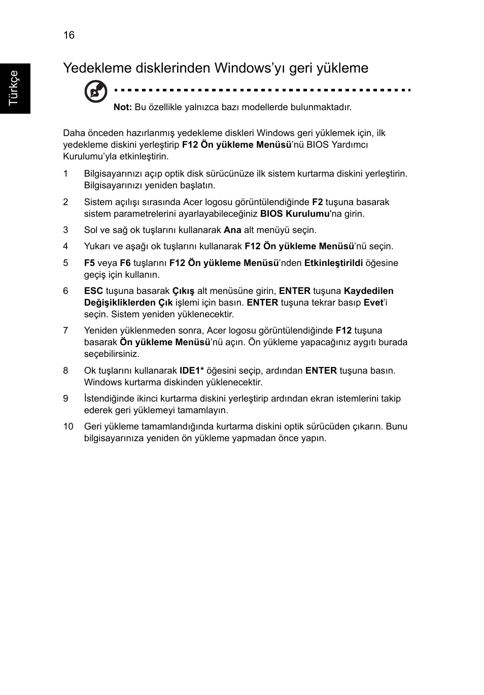 Yedekleme disklerinden windows’yı geri yükleme | Acer Aspire 5741ZG User Manual | Page 1870 / 2345