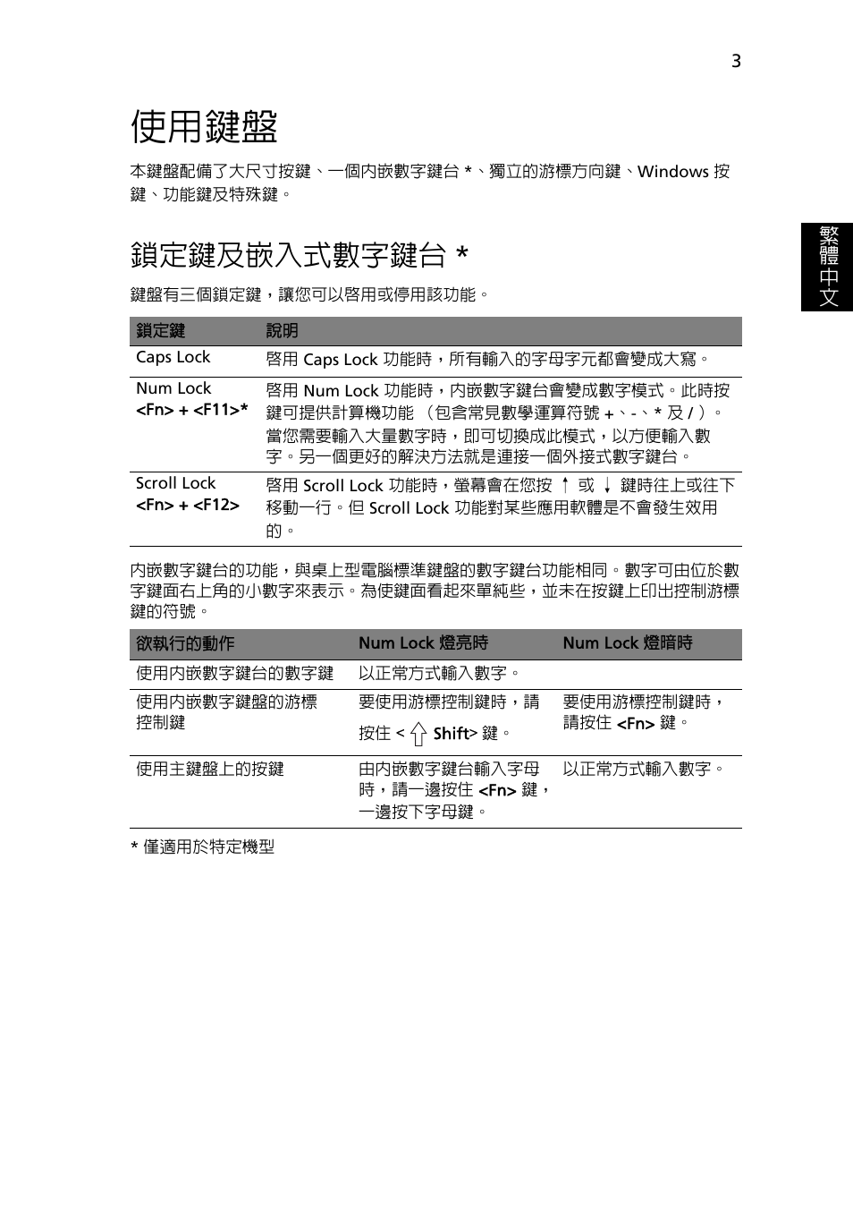 使用鍵盤, 鎖定鍵及嵌入式數字鍵台 | Acer Aspire 5741ZG User Manual | Page 2077 / 2345