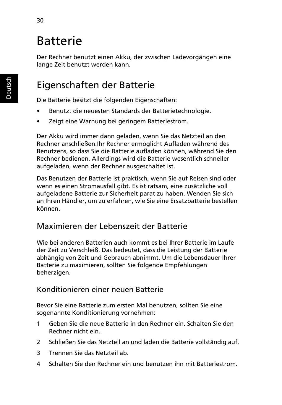 Batterie, Eigenschaften der batterie, Maximieren der lebenszeit der batterie | Acer Aspire 5741ZG User Manual | Page 208 / 2345
